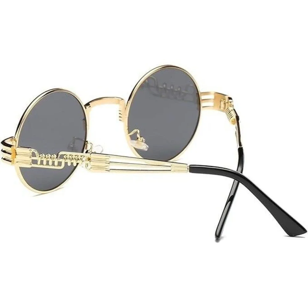 Men Round Steampunk Sunglasses Gold Frame Designer Fashion Sun‎ Glasses Rapper